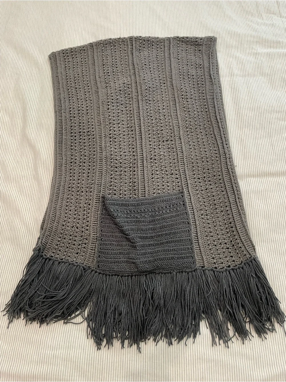 Gray Crochet Fringe Table Runner - Home Dining Table Linen - 4.5 ft